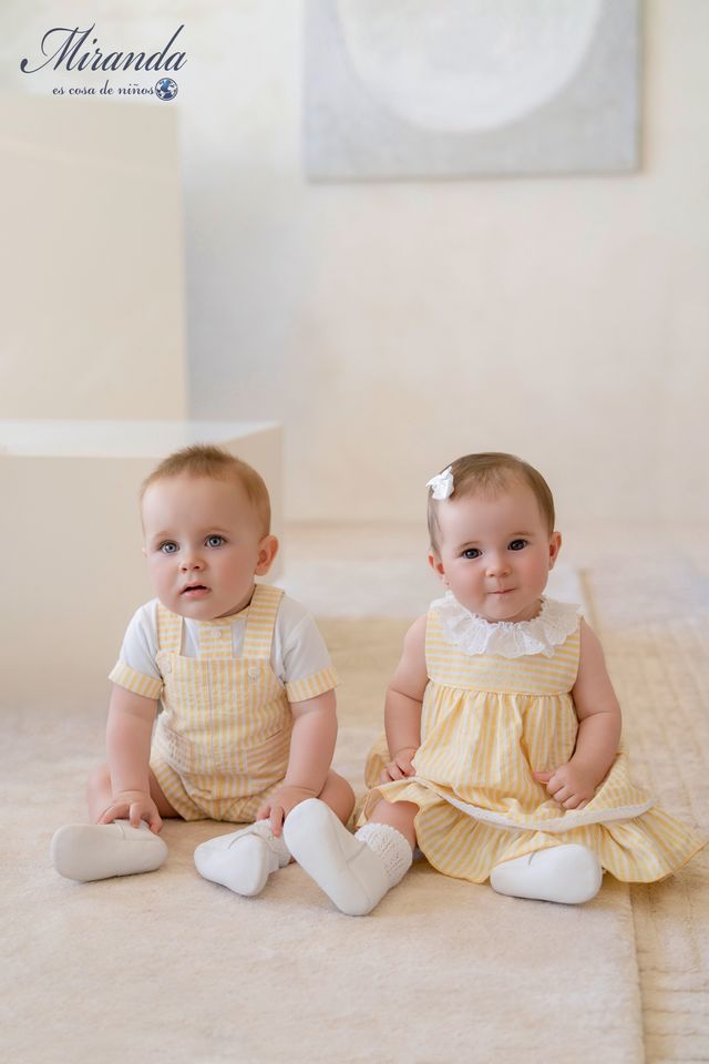 Miranda-Baby Girls Yellow Stripe Dress with Broderie Trims