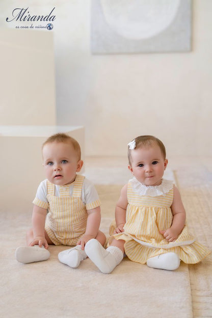 Miranda-Baby Girls Yellow Stripe Dress with Broderie Trims