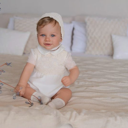 Miranda-Baby Boys Ivory Tulle & Lace Shortie Set