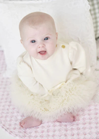 Angel's Face: DAWN L/S TULLE TRIM BABY DRESS VANILLA
