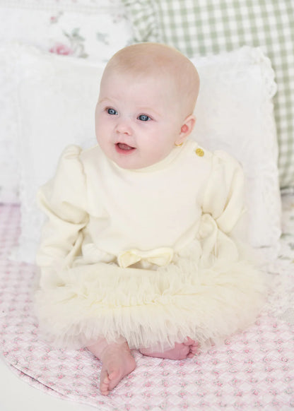 Angel's Face: DAWN L/S TULLE TRIM BABY DRESS VANILLA
