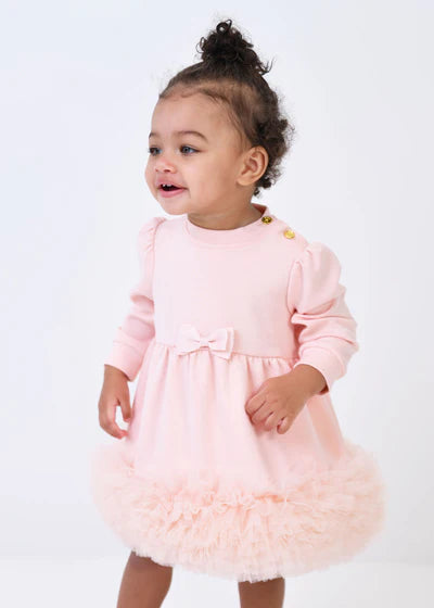 Angel's Face: DAWN L/S TULLE TRIM BABY DRESS BLUSH PINK