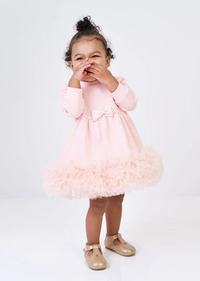 Angel's Face: DAWN L/S TULLE TRIM BABY DRESS BLUSH PINK