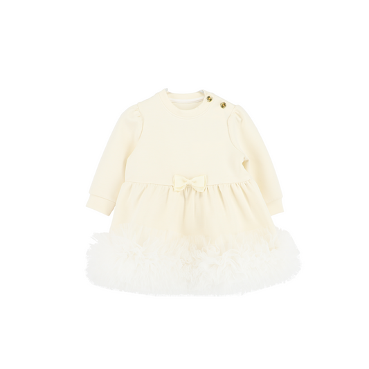 Angel's Face: DAWN L/S TULLE TRIM BABY DRESS VANILLA
