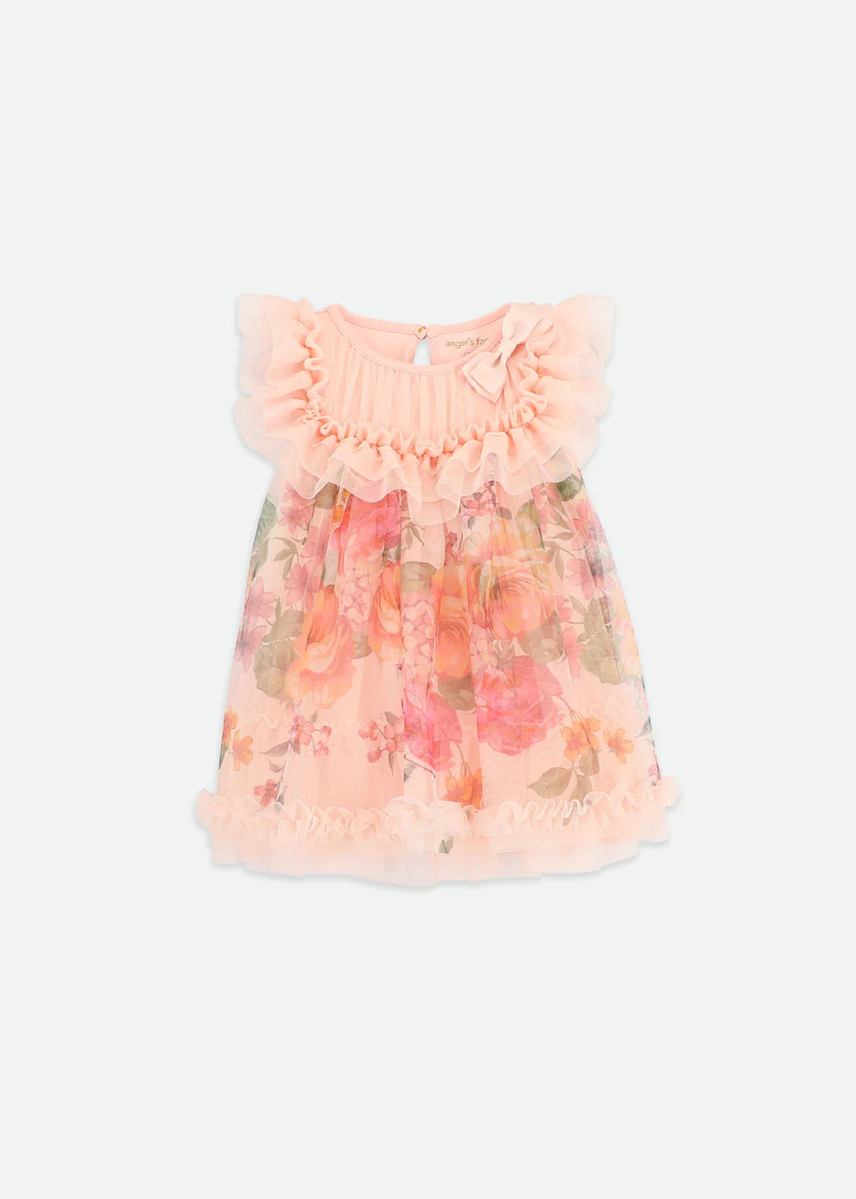 Angel's face-DOMINIQUE ROSES BORDER PRINT BABY DRESS- PEACH