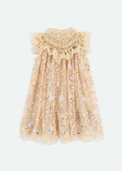 Angel's face-DOMINIQUE FLOWER SEQUIN DRESS GOLD