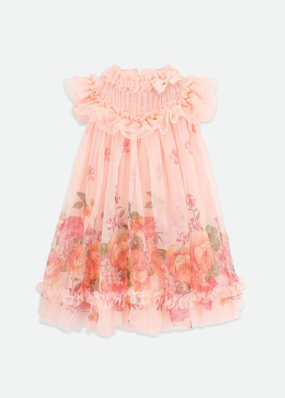 Angel's face-DOMINIQUE ROSES BORDER PRINT DRESS PEACH
