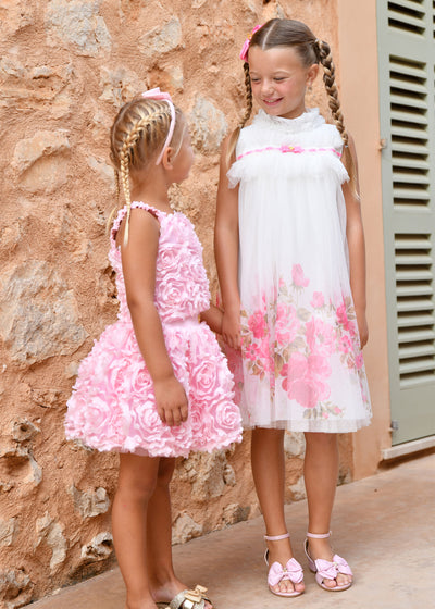 Angel's face-MINDI BORDER PRINT TULLE DRESS SNOWDROP/PINK