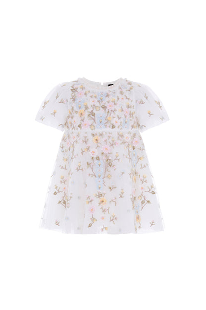 Needle & Thread: GARDEN ROSE BABY DRESS SWAN WHITE/PASTEL BLUE