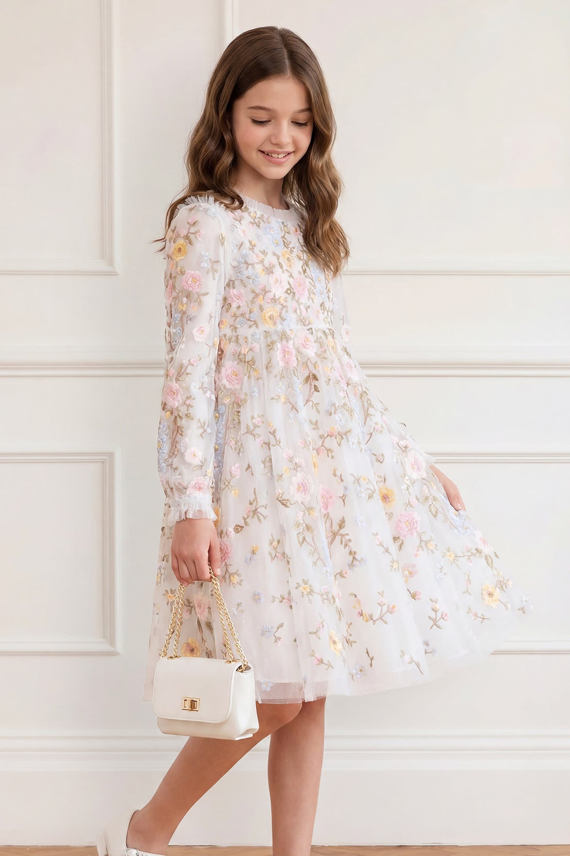 Needle & Thread: GARDEN ROSE BABY DRESS SWAN WHITE/PASTEL BLUE