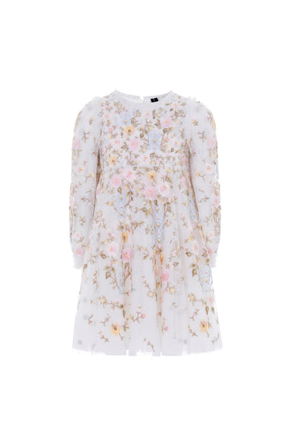 Needle & Thread: GARDEN ROSE BABY DRESS SWAN WHITE/PASTEL BLUE