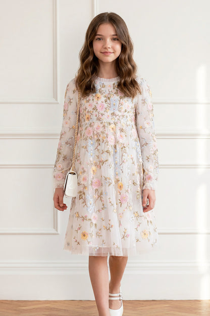 Needle & Thread: GARDEN ROSE BABY DRESS SWAN WHITE/PASTEL BLUE