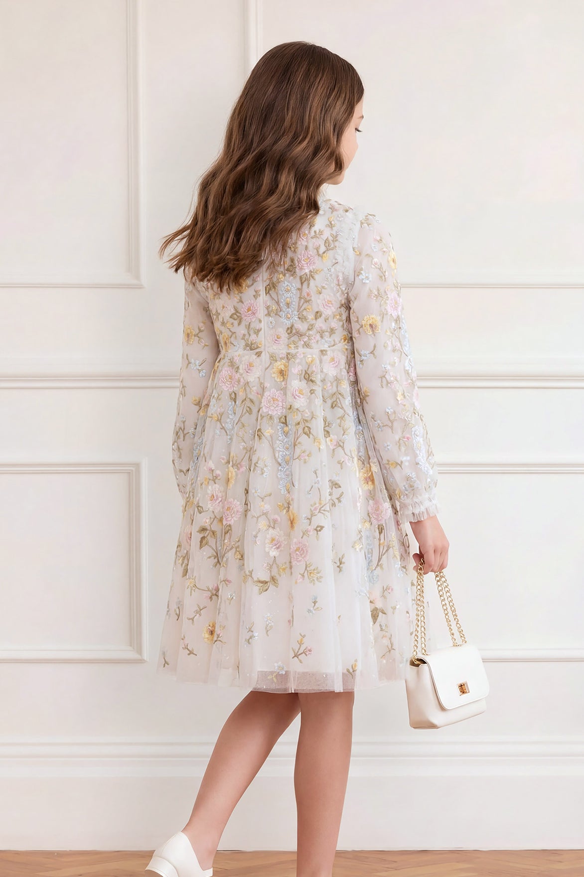 Needle & Thread: GARDEN ROSE BABY DRESS SWAN WHITE/PASTEL BLUE
