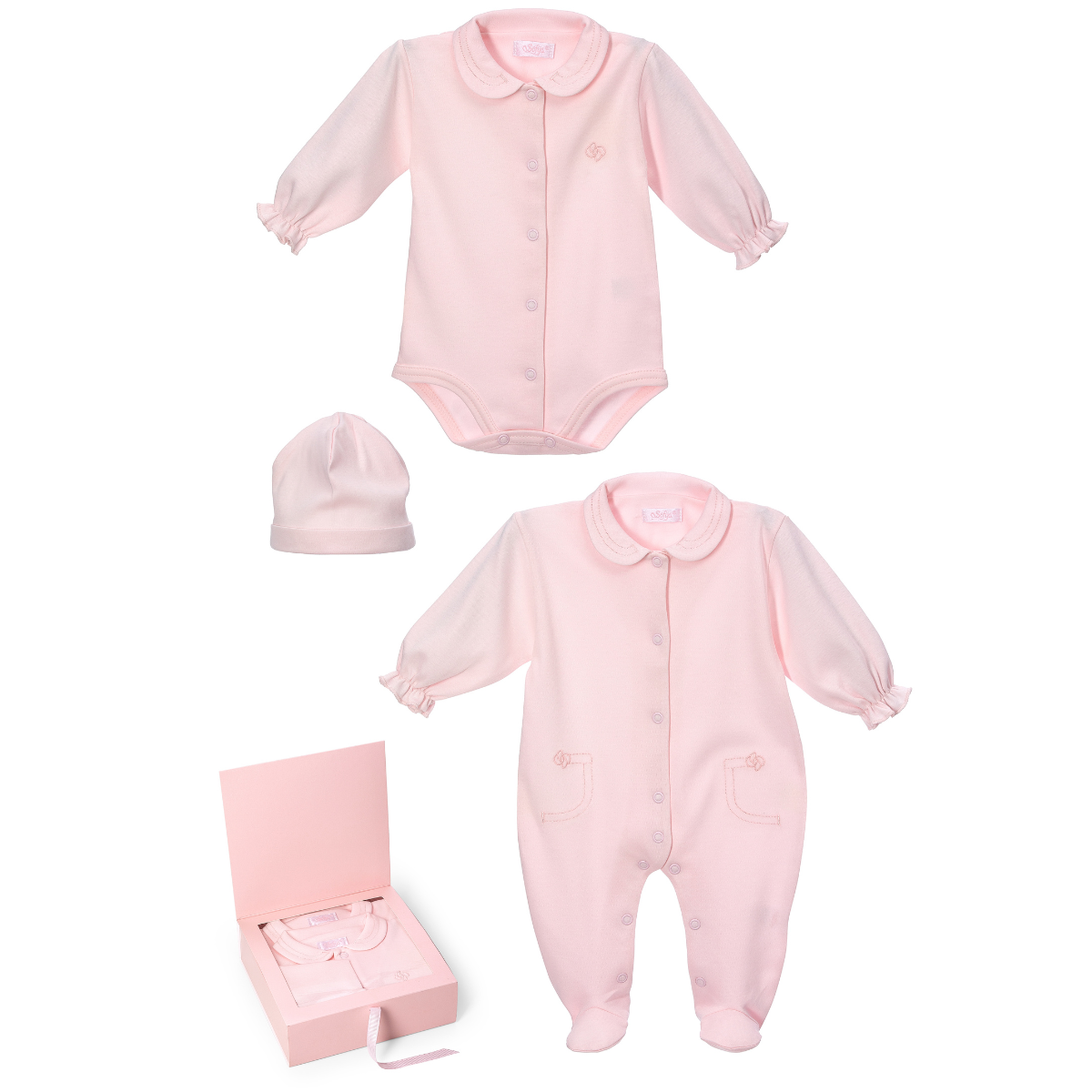 3 Piece Giftset- BABYGROW, BODYSUIT AND HAT PINK "SUSAN" 56