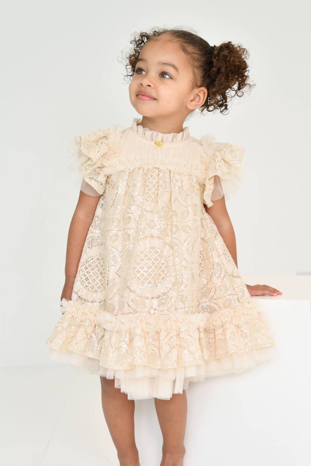 ANGEL'S FACE: GEMMA SEQUIN LACE BEIGE  BABY DRESS