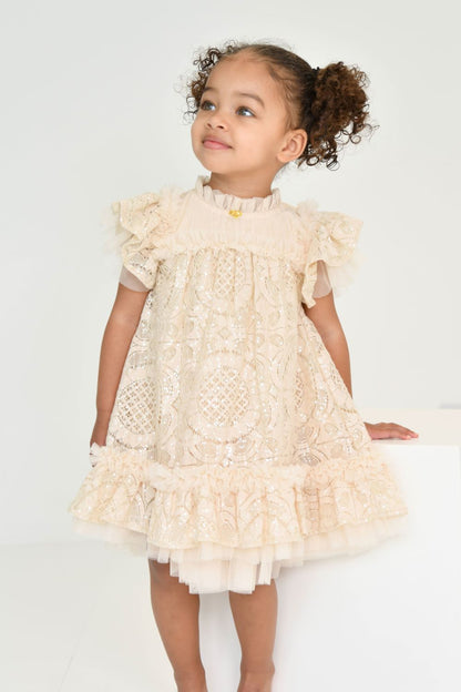 ANGEL'S FACE: GEMMA SEQUIN LACE BEIGE  BABY DRESS