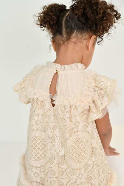 ANGEL'S FACE: GEMMA SEQUIN LACE BEIGE  BABY DRESS
