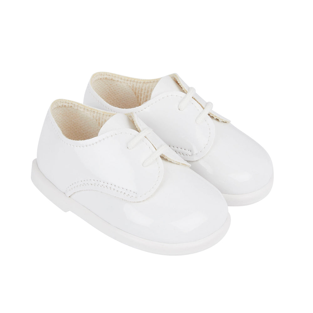 White Patent Lace up First Walker shoes