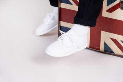 White Patent Lace up First Walker shoes