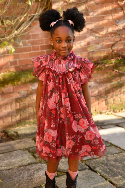ANGEL'S FACE: HETTIE FLORAL AND LACE TRIM PORT DRESS
