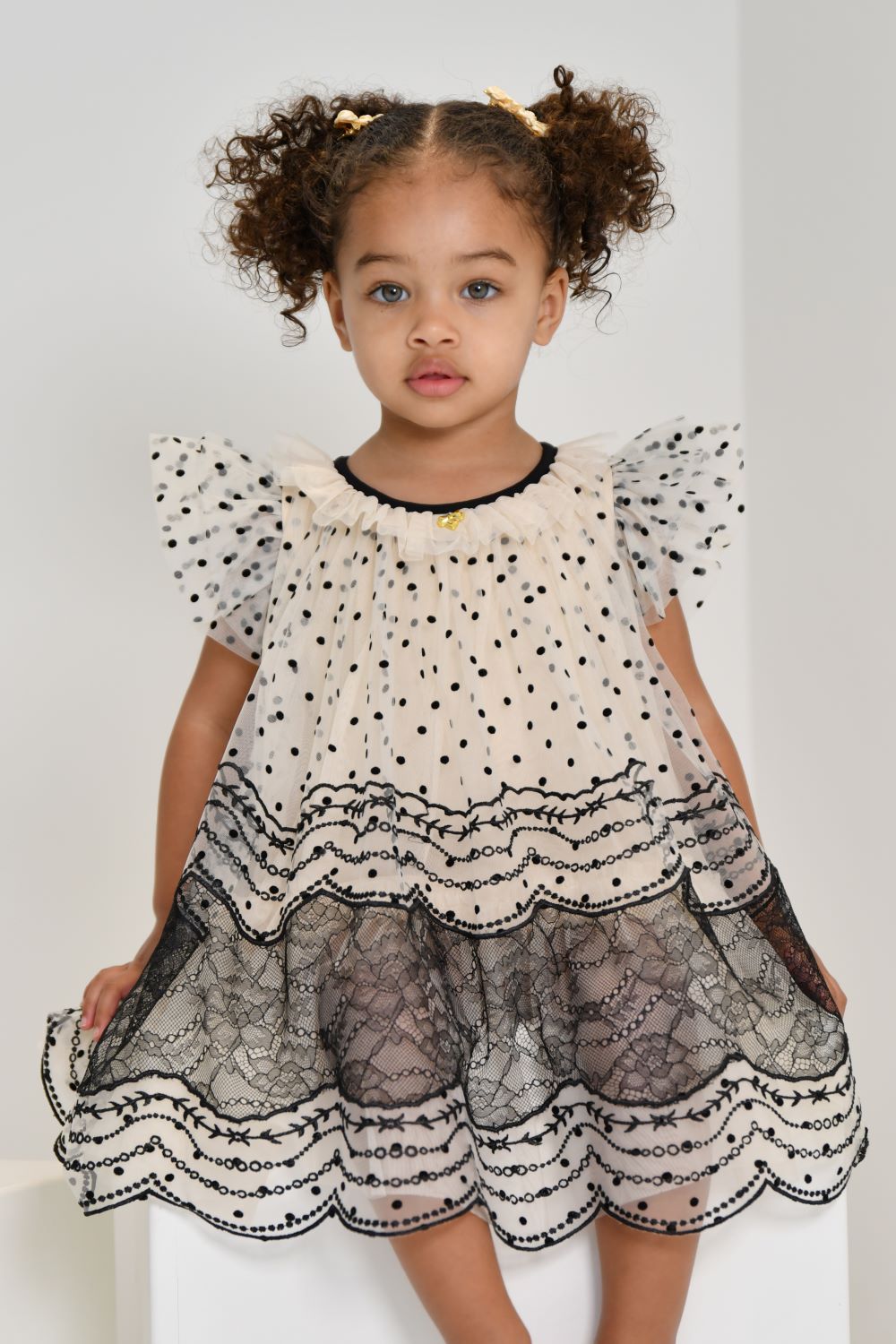 ANGEL'S FACE: IVY SPOT AND LACE BISCUIT/BLACK DRESS