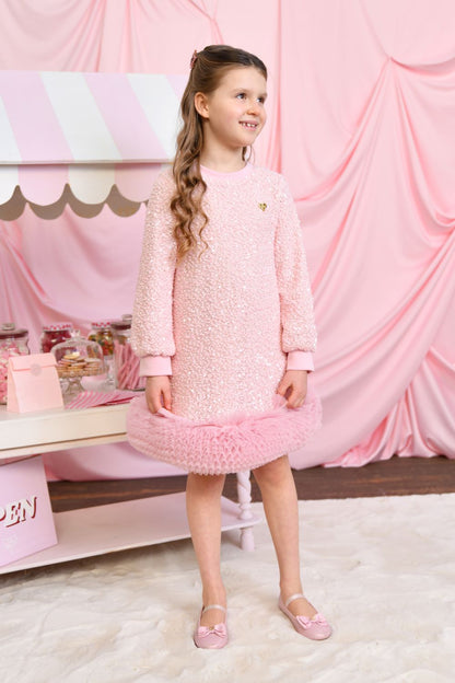 ANGEL'S FACE: JEANETTE BOUCLE SEQUIN PINK DRESS