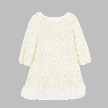 Angel's Face: JEANETTE BOUCLE SEQUIN DRESS SNOWDROP