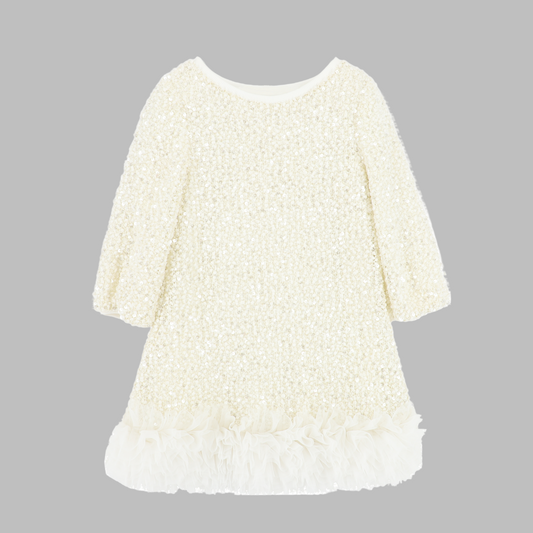 Angel's Face: JEANETTE BOUCLE SEQUIN DRESS SNOWDROP