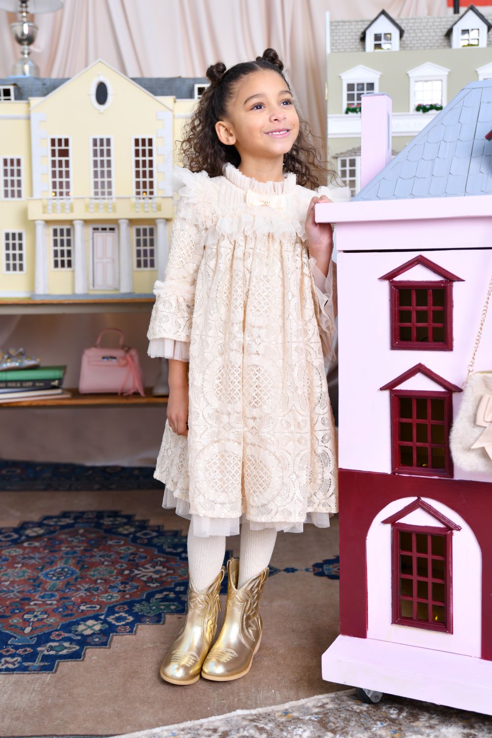 ANGEL'S FACE: KRISTI L/S SEQUIN LACE BEIGE DRESS