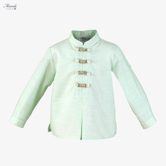 Miranda-Baby Boy White Mandarin Collar Shirt