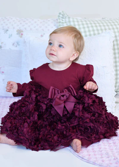Angel's Face: LIVELY BABY L/S 3D ROSES DRESS BURGUNDY