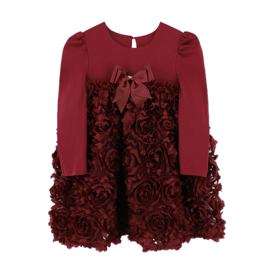 Angel's Face: LIVELY L/S 3D ROSES DRESS BURGUNDY