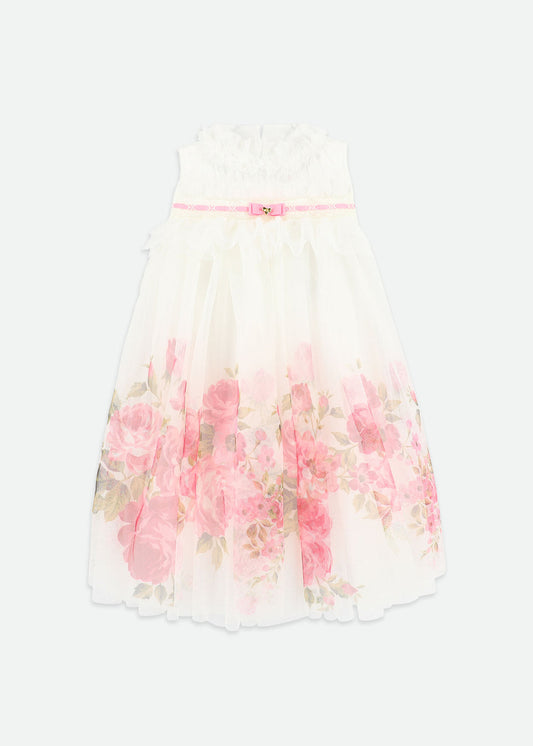 Angel's face-MINDI BORDER PRINT TULLE DRESS SNOWDROP/PINK