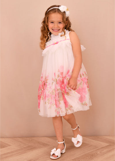 Angel's face-MINDI BORDER PRINT TULLE DRESS SNOWDROP/PINK