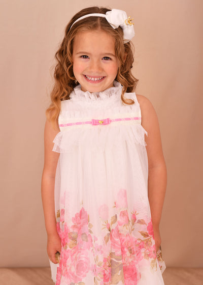 Angel's face-MINDI BORDER PRINT TULLE DRESS SNOWDROP/PINK
