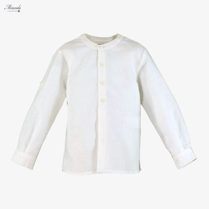Miranda-Baby Boy Long Sleeve Linen Shirt-White
