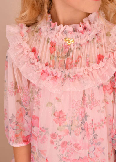 Angel's face-MYRTISA POSY PRINT TULE DRESS PALE PINK