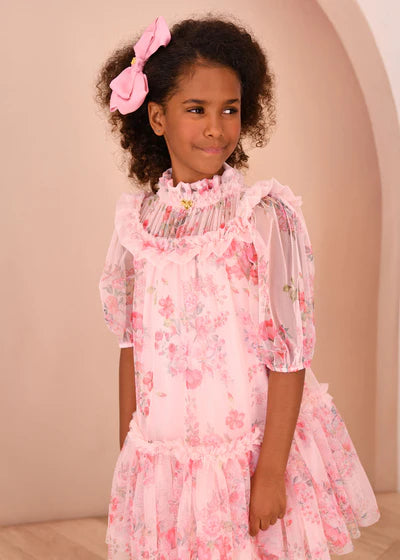 Angel's face-MYRTISA POSY PRINT TULE DRESS PALE PINK