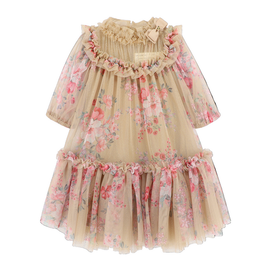 Angel's Face: MYRTISA FLOWER TULLE DRESS SAND