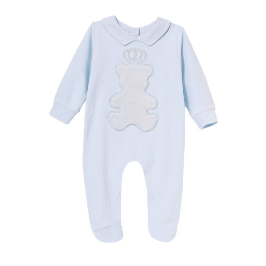 Luxury collection: Babygrow velour with feet "TEDDY" Blue