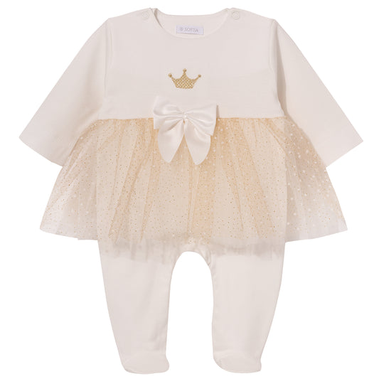 Luxury collection: Babygrow with tulle "OLIMPIA" ivory