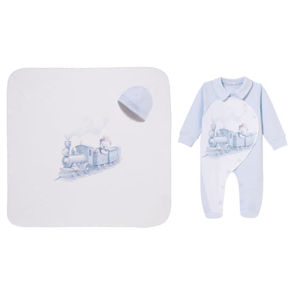 Luxury Collection: Set 3 pcs (babygrow, hat, swaddle) BOX RAYAN-Blue