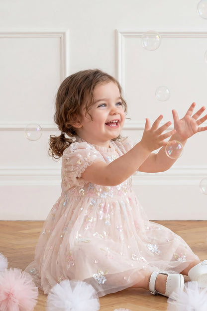 Needle & Thread: SEQUIN BLOOM BABY DRESS CREAM
