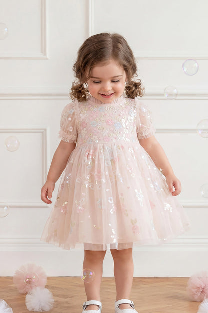 Needle & Thread: SEQUIN BLOOM BABY DRESS CREAM