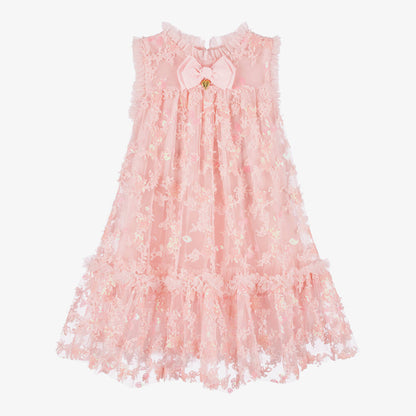 TILLY SEQUIN FLOWER TULLE DRESS PALE PINK