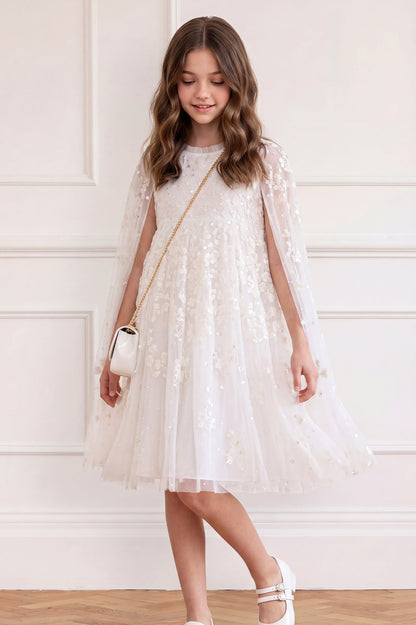 Needle & Thread: VERSAILLES DITSY CAPE KIDS DRESS SWAN WHITE