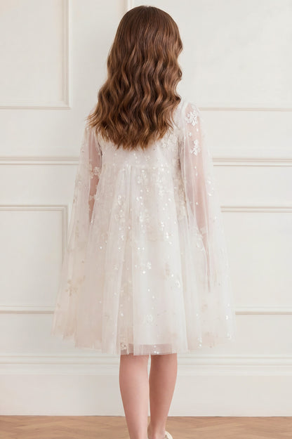 Needle & Thread: VERSAILLES DITSY CAPE KIDS DRESS SWAN WHITE