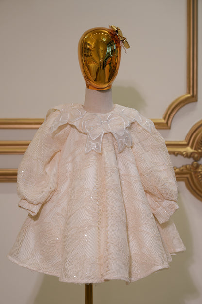 Sofia Baby Luxury White Pearl Lace Dress With Bow-Ivory