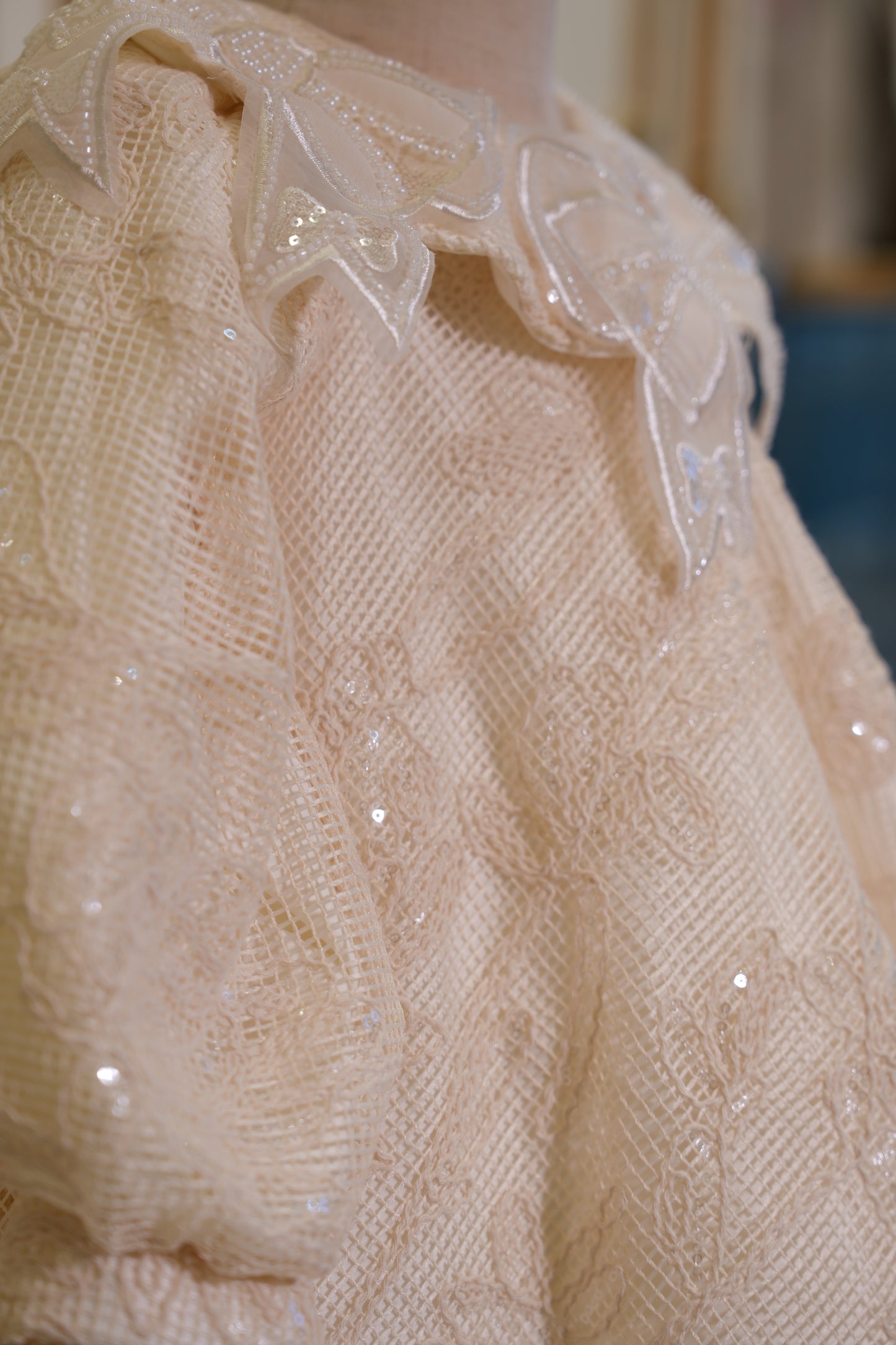 Sofia Baby Luxury White Pearl Lace Dress With Bow-Ivory