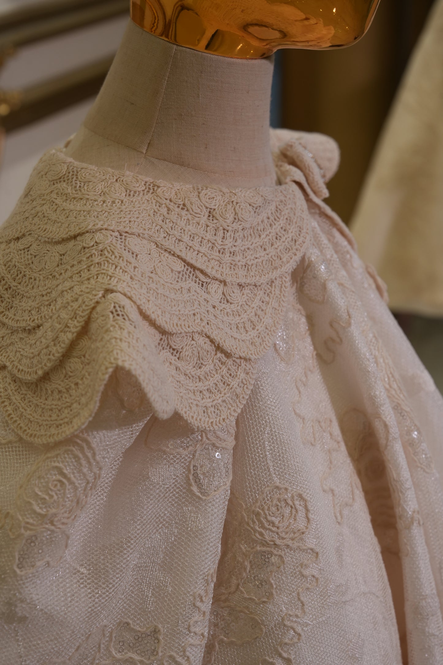 Sofia Baby Luxury Floral Rose Dress with Crochet collar-Ivory